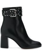 Red Valentino Buckle Studded Ankle Boots - Black