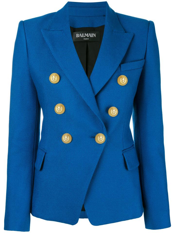 Balmain Double Breasted Blazer, Women's, Size: 38, Blue, Cotton/viscose