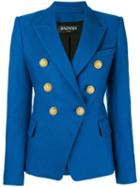 Balmain Double Breasted Blazer, Women's, Size: 38, Blue, Cotton/viscose