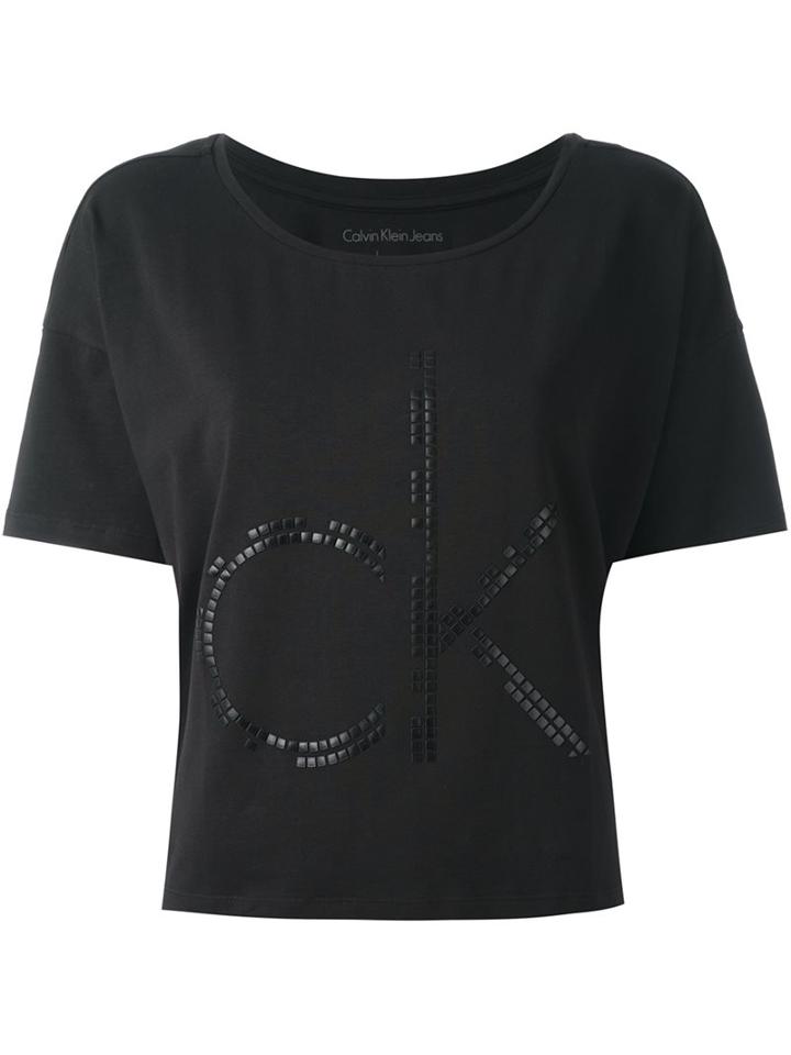 Calvin Klein Jeans Logo Print T-shirt, Women's, Size: Medium, Black, Cotton/spandex/elastane