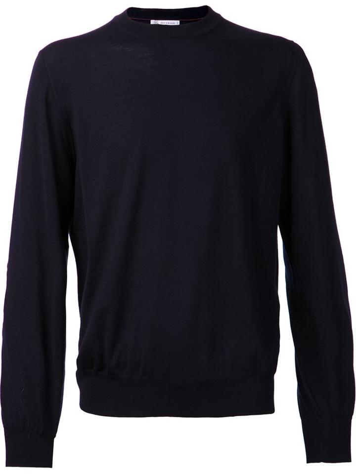 Brunello Cucinelli Patched Sweater, Men's, Size: 50, Blue, Leather/cashmere/wool