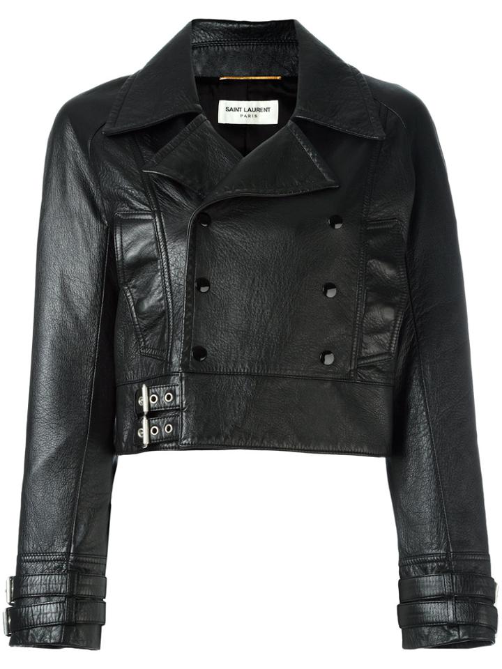 Saint Laurent Cropped Leather Biker Jacket - Black