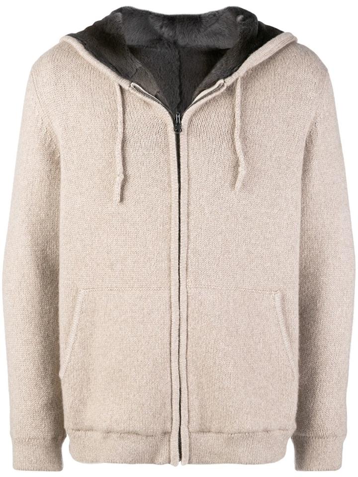 Liska Weasel Fur Lined Hoodie - Nude & Neutrals