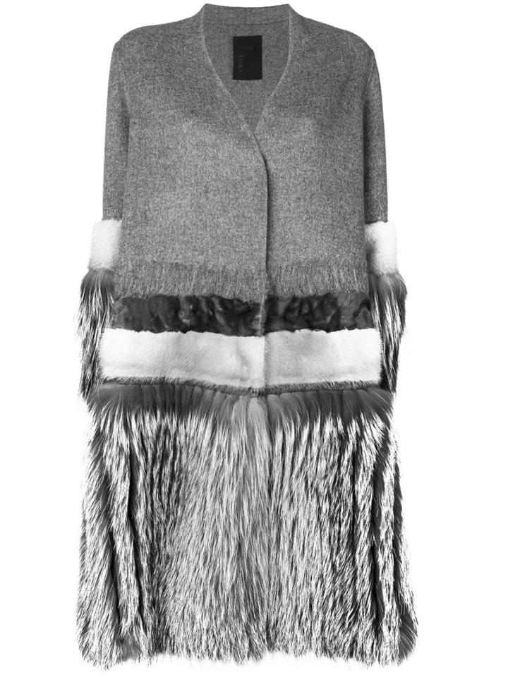 Liska - Fur Panell Coat - Women - Silk/fox Fur/lamb Skin/wool - M, Grey, Silk/fox Fur/lamb Skin/wool