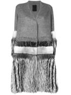Liska - Fur Panell Coat - Women - Silk/fox Fur/lamb Skin/wool - M, Grey, Silk/fox Fur/lamb Skin/wool