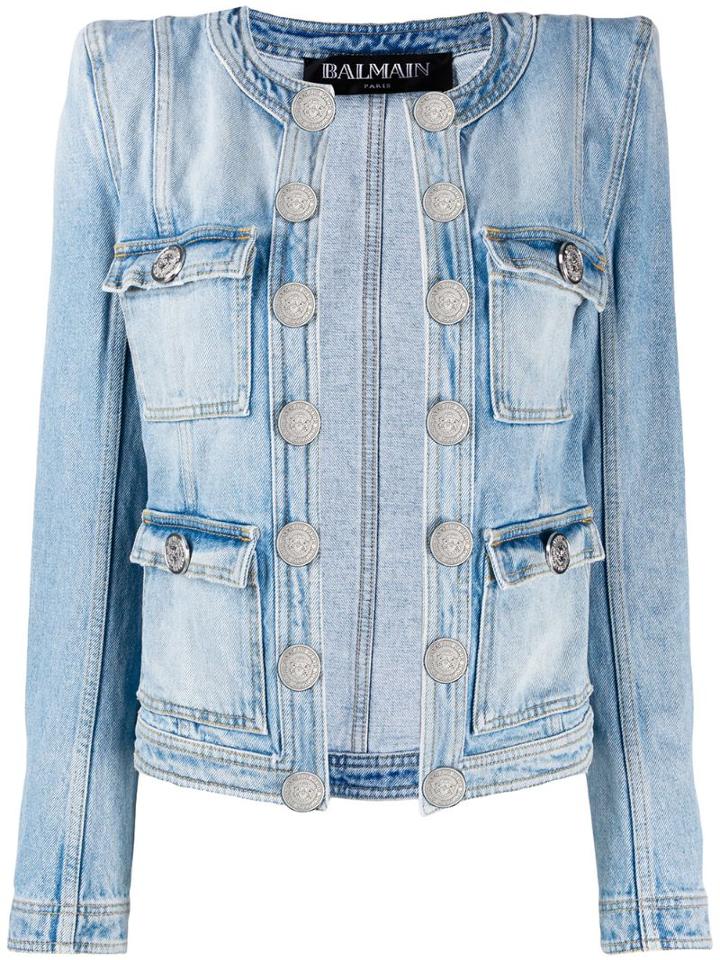 Balmain Diamond Quilted Denim Jacket - Blue