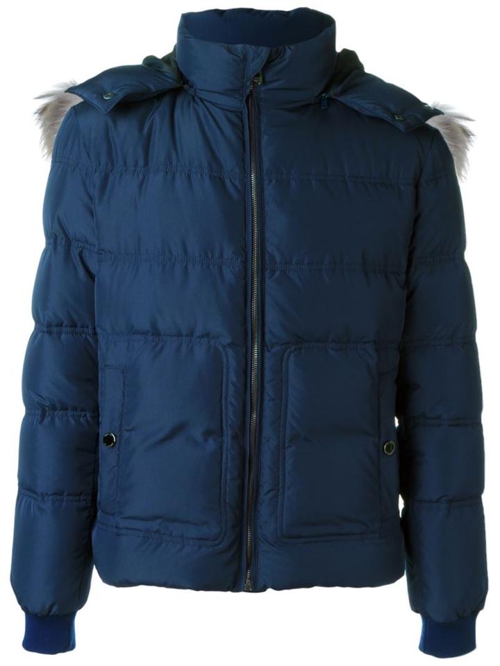 Versace Collection Padded Jacket, Men's, Size: 50, Blue, Feather Down/acrylic/polyamide/racoon Fur