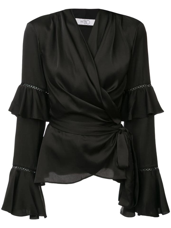 Patbo Ruffle Sleeve Wrap Top - Black