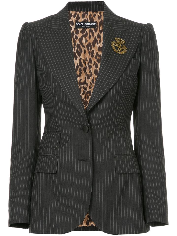 Dolce & Gabbana Pinstripe Blazer With Crest Appliqué - Black