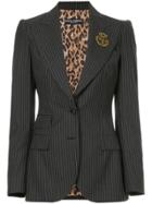 Dolce & Gabbana Pinstripe Blazer With Crest Appliqué - Black