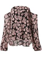 Milly Floral Print Off-shoulder Blouse, Women's, Size: 4, Pink/purple, Polyester/nylon/acetate/silk