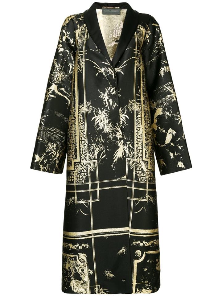 Alberta Ferretti Oriental Brocade Cape - Black