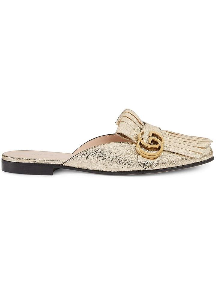 Gucci Gold Marmont Leather Mules - Metallic