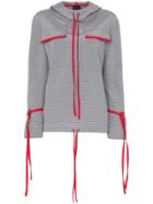 N Duo Check Print Cotton Blend Tie Detail Hoodie - Grey