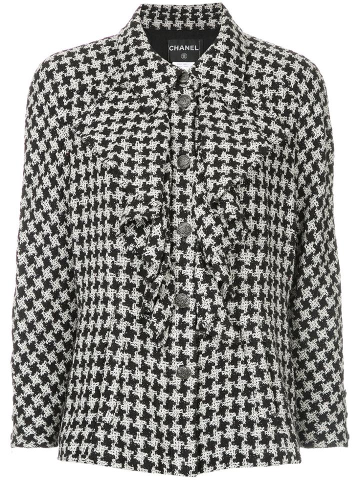 Chanel Vintage Houndstooth Frilled Jacket - Black