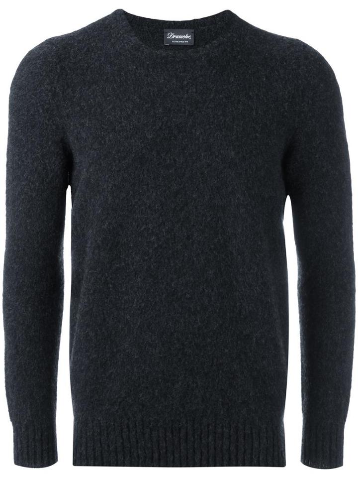 Drumohr Classic Crew Neck Sweater, Men's, Size: 52, Black, Lambs Wool