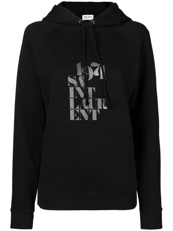 Saint Laurent Logo Print Raglan Hoodie - Black