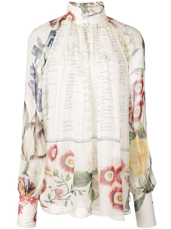 Oscar De La Renta Floral Print Blouse - White