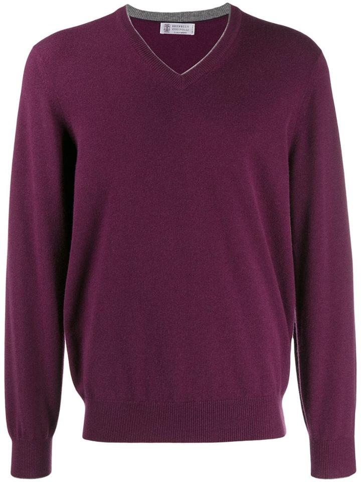 Brunello Cucinelli V-neck Pullover - Purple