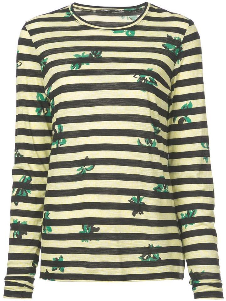 Proenza Schouler Floral Stripe Long Sleeve T-shirt - Green