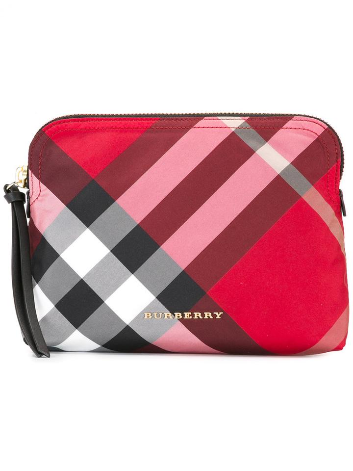 Burberry House Check Clutch, Women's, Red, Polyester/calf Leather
