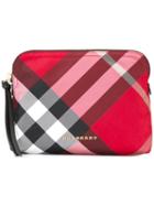 Burberry House Check Clutch, Women's, Red, Polyester/calf Leather