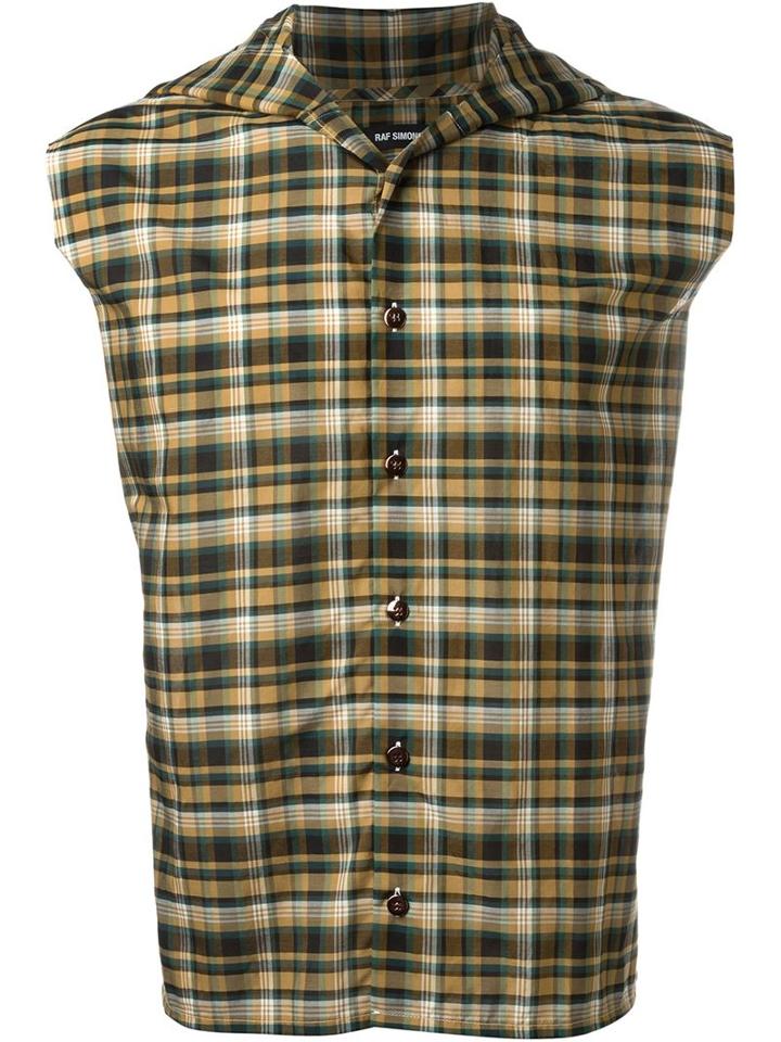 Raf Simons Plaid Sleeveless Hoodie Button Down Shirt
