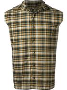 Raf Simons Plaid Sleeveless Hoodie Button Down Shirt
