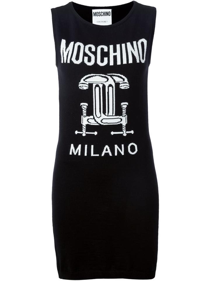 Moschino Interlocking C-clamp Knitted Dress, Women's, Size: 40, Black, Virgin Wool
