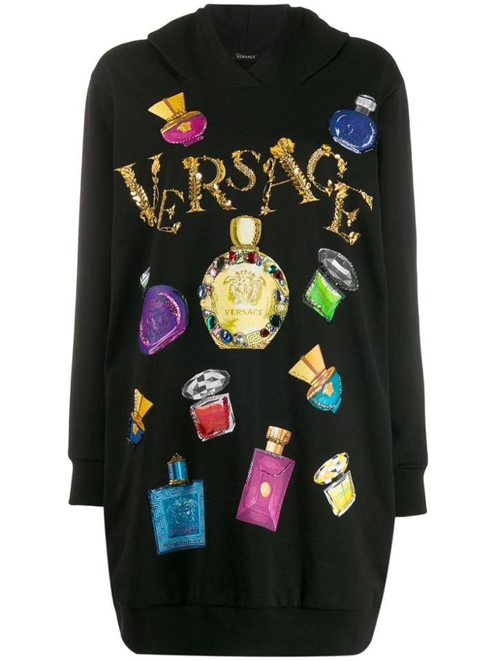 Versace Graphic Print Embellished Hoodie - Black