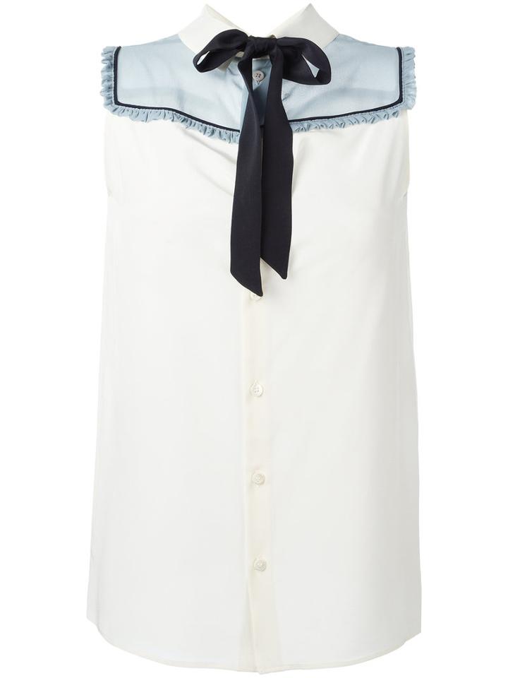 Miu Miu Sleeveless Bow Blouse, Women's, Size: 40, White, Silk