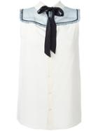 Miu Miu Sleeveless Bow Blouse, Women's, Size: 40, White, Silk