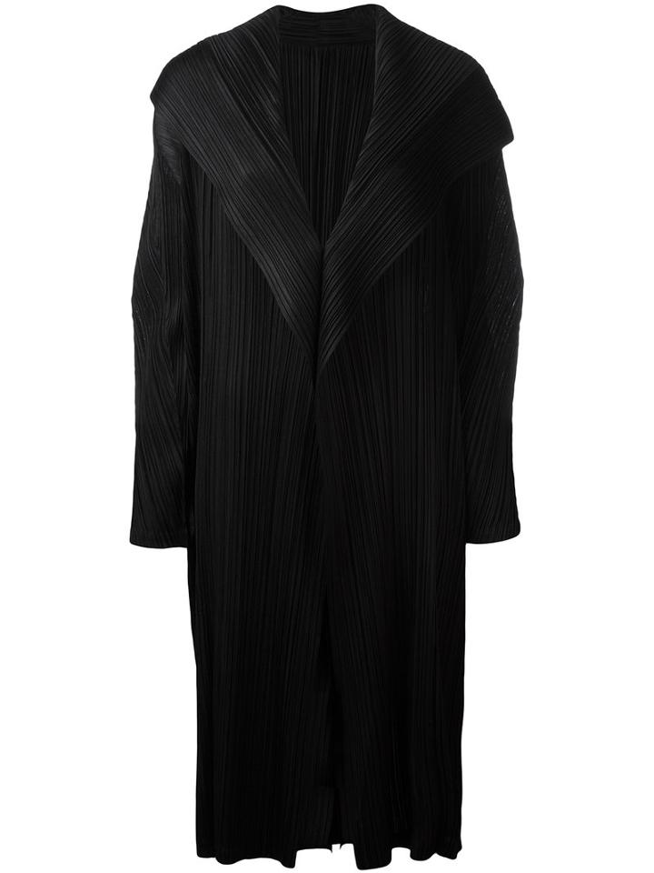 Pleats Please By Issey Miyake - Draped Front Pleated Coat - Women - Polyester - 4, Women's, Black, Polyester