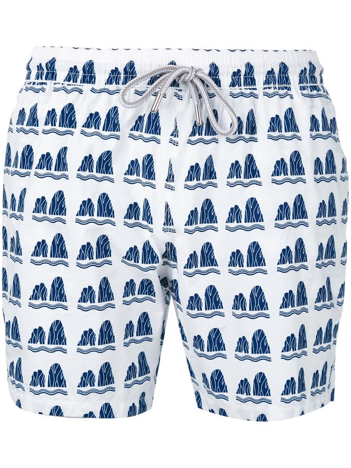 Capricode - Stone Print Swim Shorts - Men - Nylon - L, White, Nylon