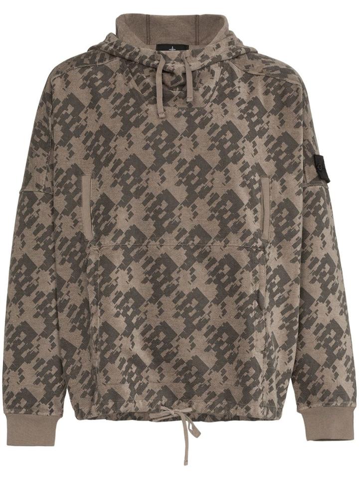 Stone Island Shadow Project Geometric Print Hooded Jumper - Grey