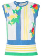 Thom Browne Vertical Stripe Floral Intarsia Shell Top In Cashmere -