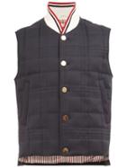Thom Browne Checked High Neck Gilet, Men's, Size: 3, Blue, Cotton/feather Down/nylon/feather