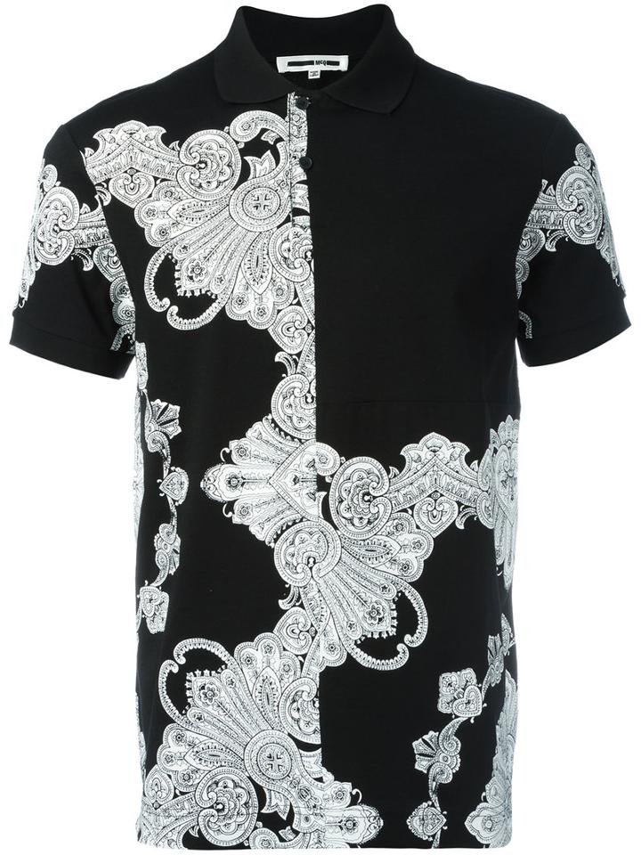 Mcq Alexander Mcqueen Printed Polo Shirt, Men's, Size: Large, Black, Cotton