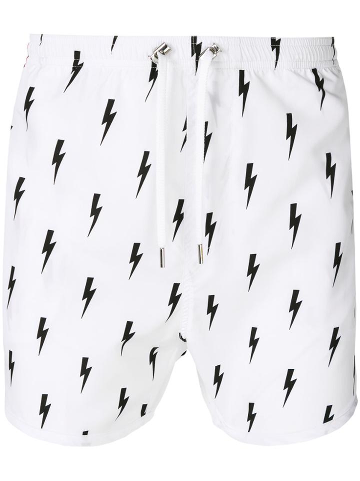 Neil Barrett Lightning Bolt Print Swim Shorts - White