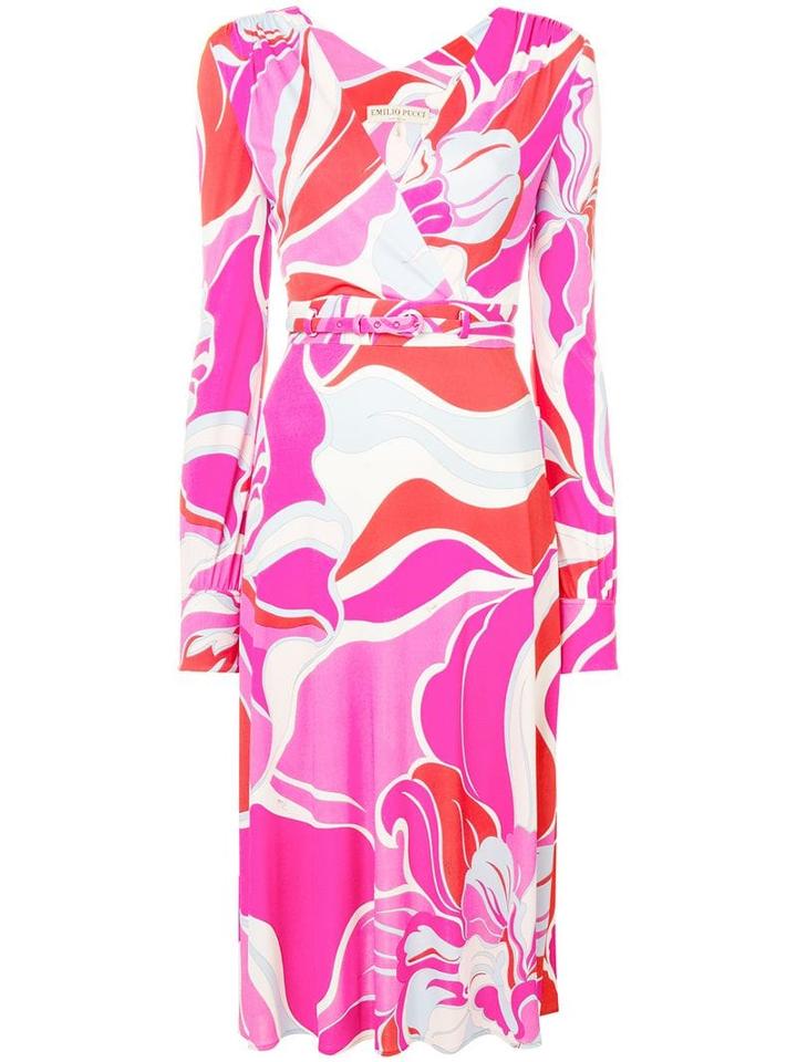 Emilio Pucci Rivera Print Belted Wrap Dress - Pink