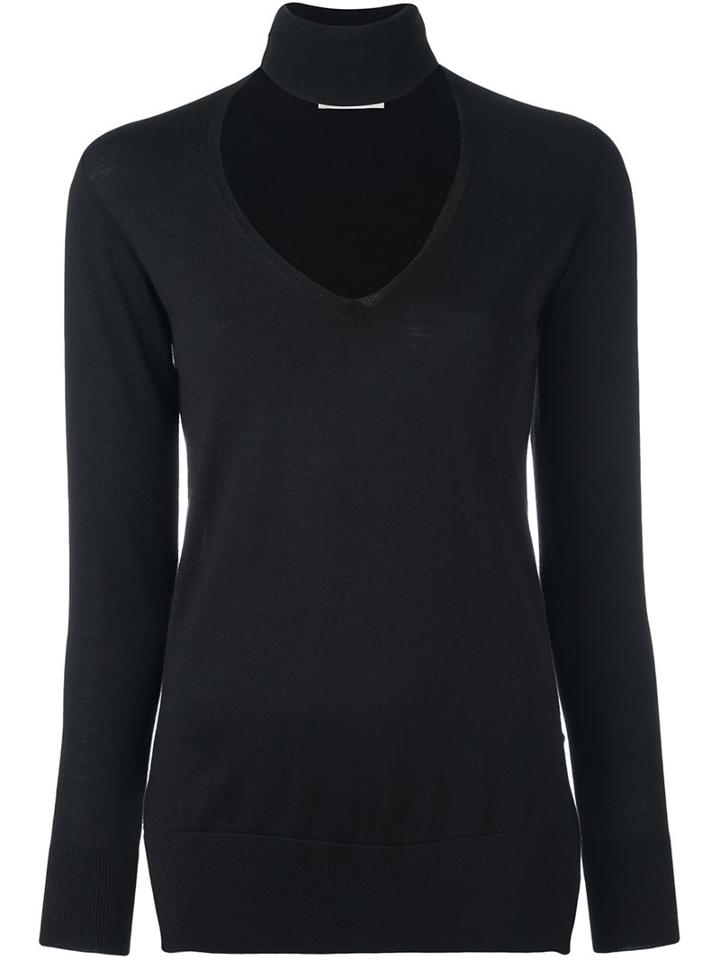 Zanone V-neck High Neck Pullover, Women's, Size: 46, Black, Silk/virgin Wool