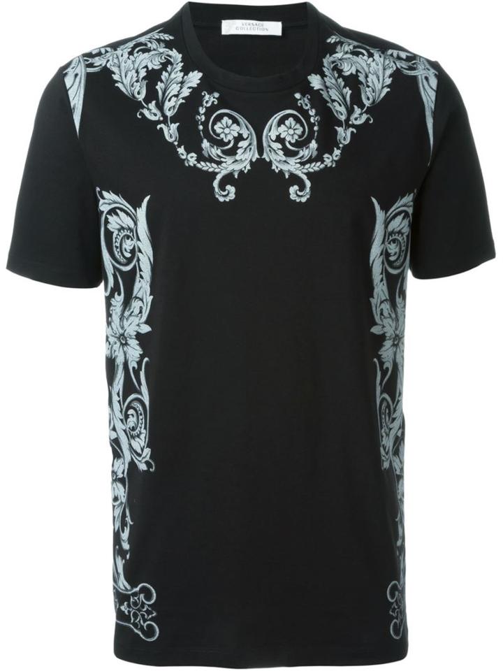 Versace Collection Contrasting Baroque Print T-shirt, Men's, Size: L, Black, Cotton