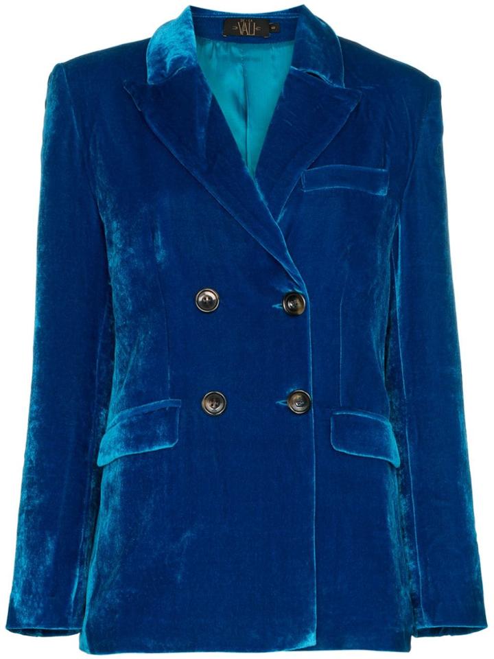 De La Vali Tiger Lily Double Breasted Silk Blend Velvet Blazer - Blue