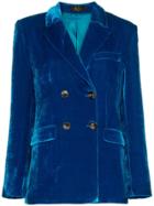 De La Vali Tiger Lily Double Breasted Silk Blend Velvet Blazer - Blue