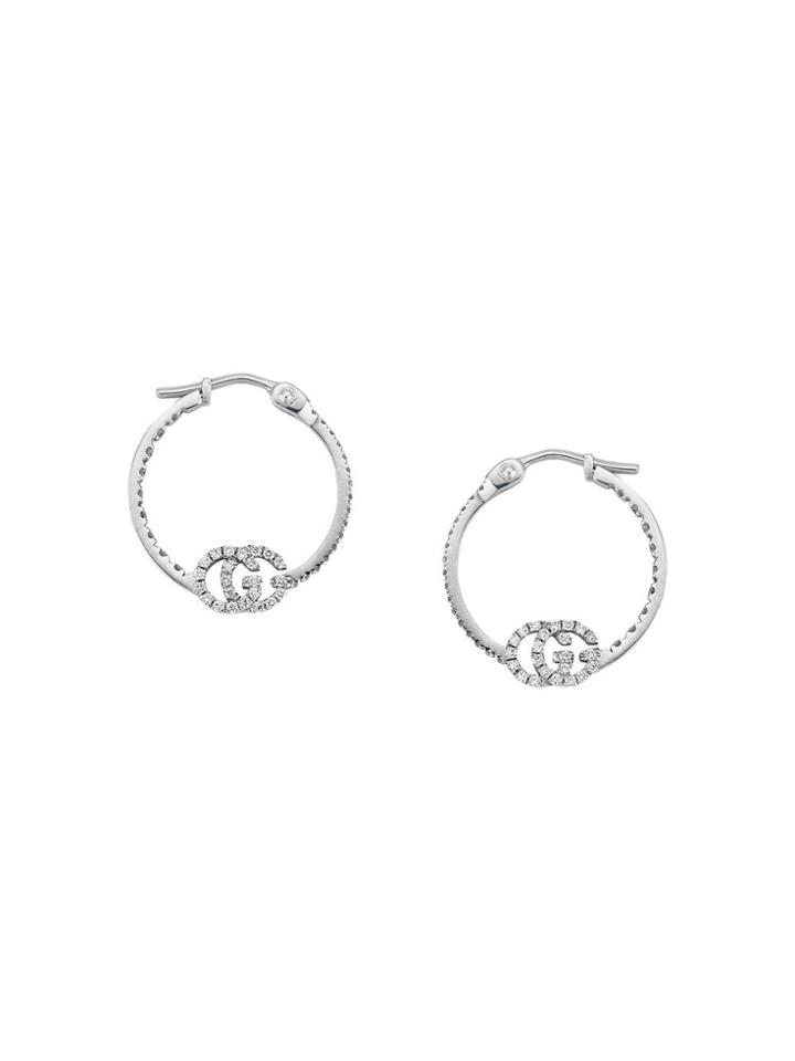 Gucci Gg Running Earrings With Diamonds - Silver
