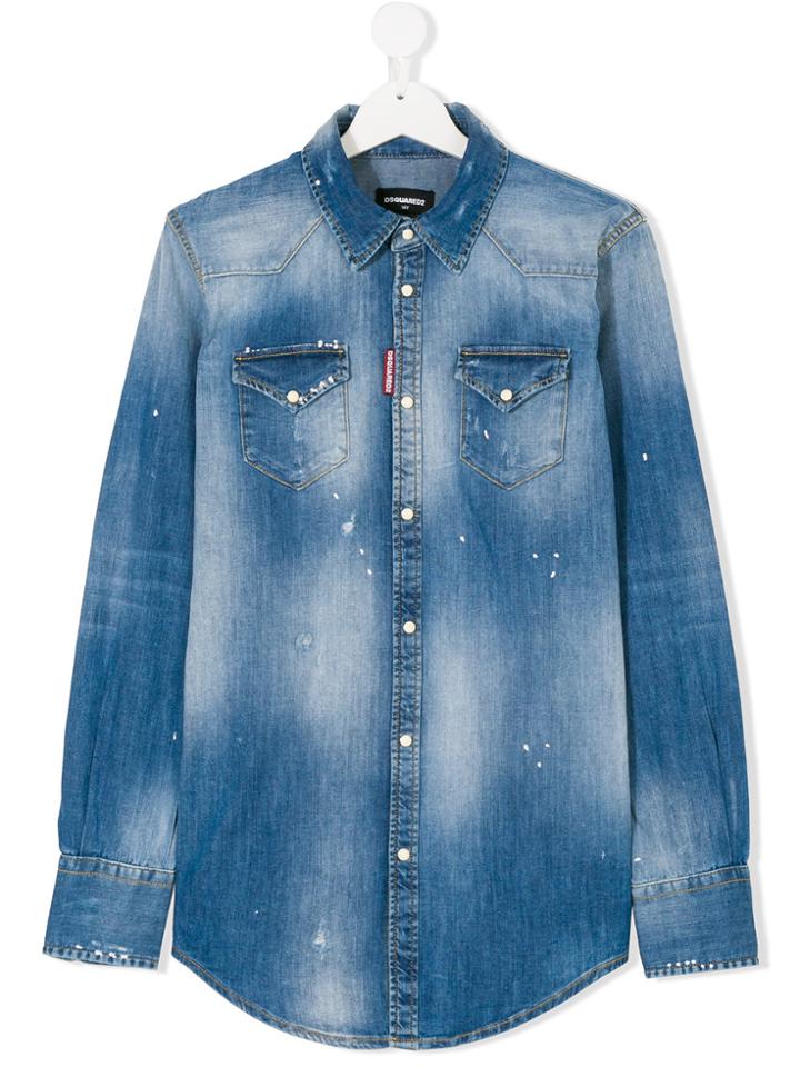 Dsquared2 Kids Distressed Denim Shirt - Blue