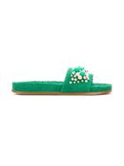 Aquazzura Pom Pom Slides - Green