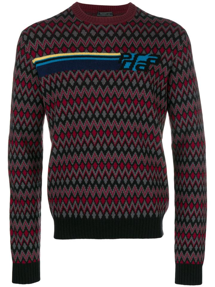 Prada Intarsia Logo Jumper - Red