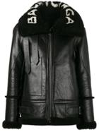 Balenciaga Le Bombardier Oversized Shearling Jacket - Black