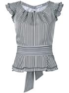 Guild Prime Striped Frilled Cap Sleeve Blouse - White